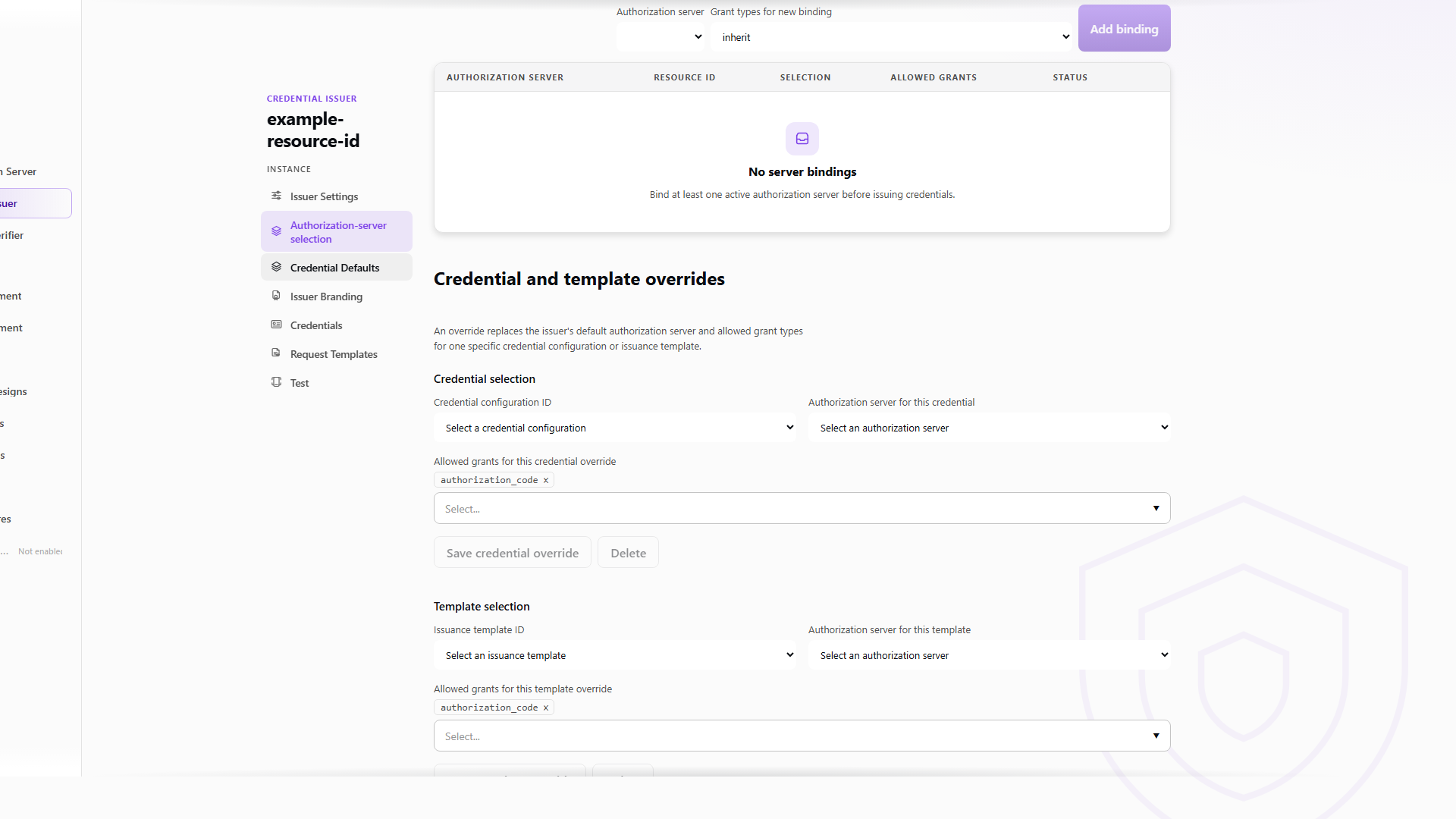 Issuer authorization-server selection screen example