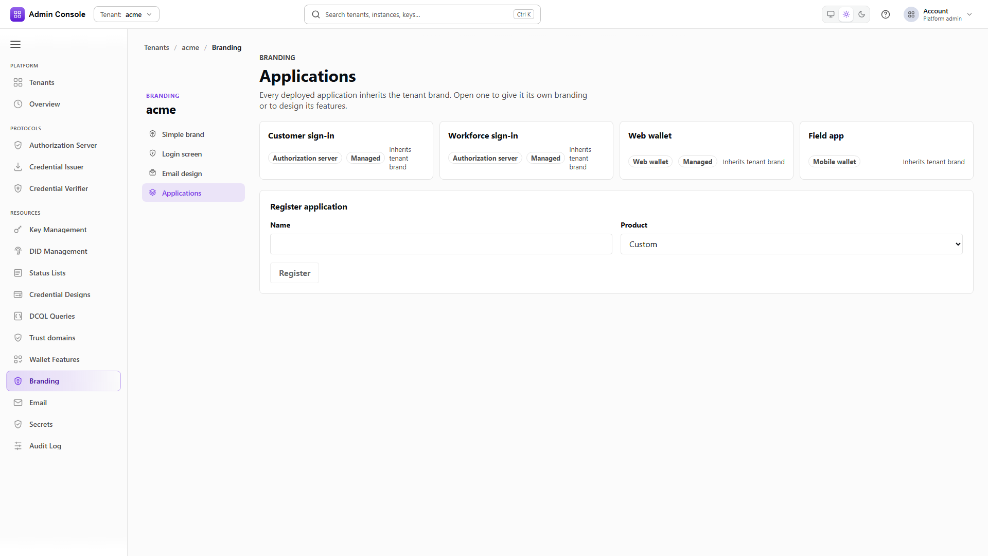 Branding applications list