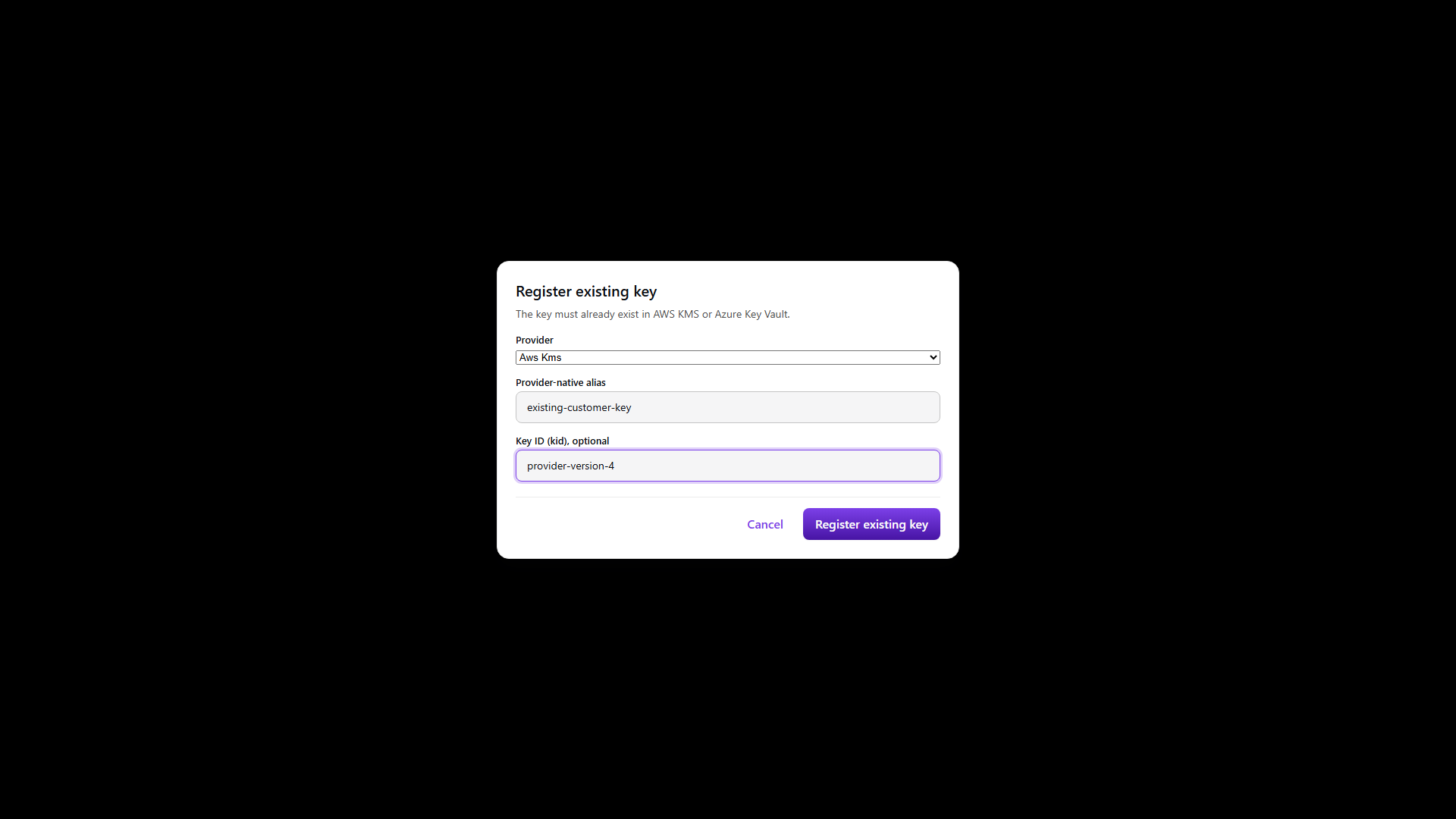 Register an existing provider-native key