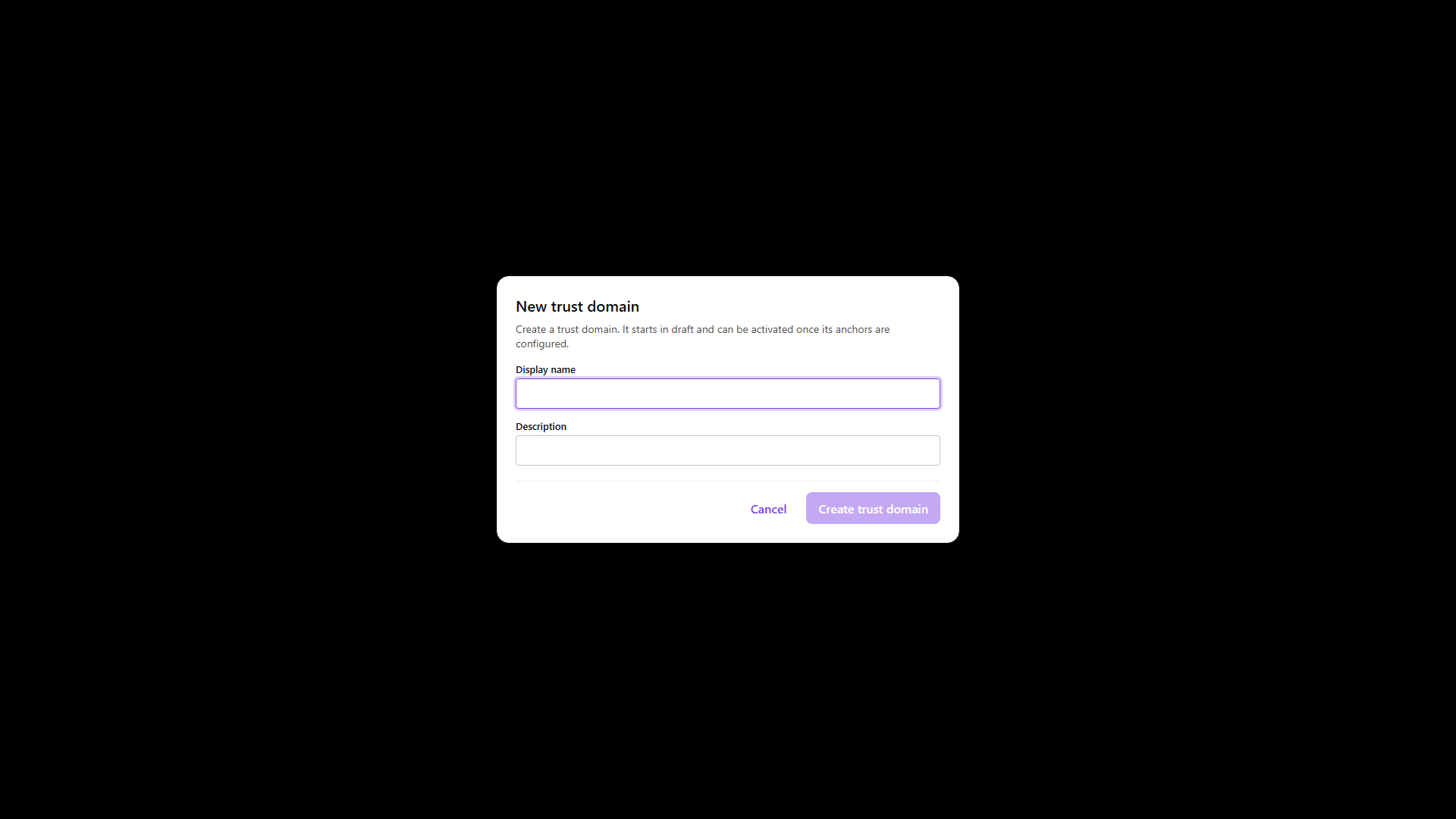 New trust domain dialog