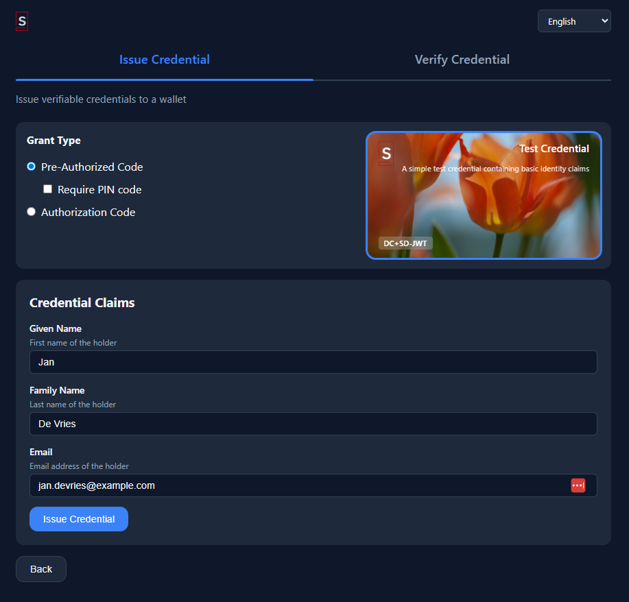 Issue credential selection